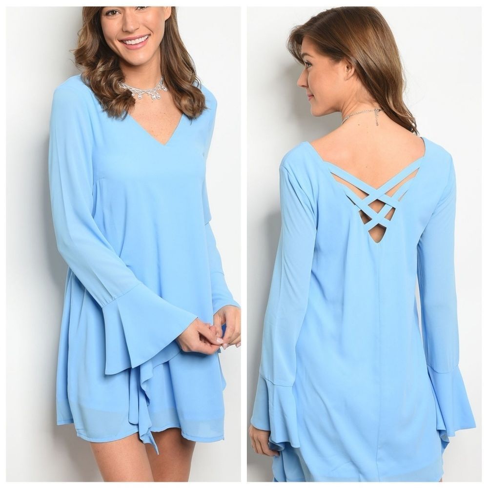 Blue Long Bell Sleeve Dress